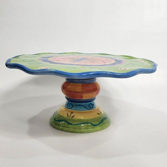 Certified International 10" Green Bird Ceramic Cake Stand Pedestal - Picture 12 of 12